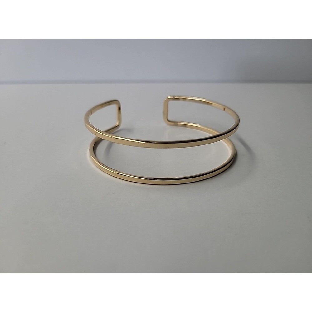 Gold Tone Double Wire Cuff Bracelet Minimalist Open Bangle Simple Stackable